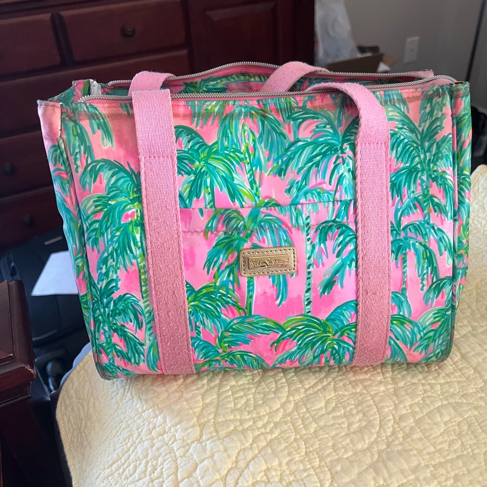 Lilly Pulitzer Pink and Green Palm Tote